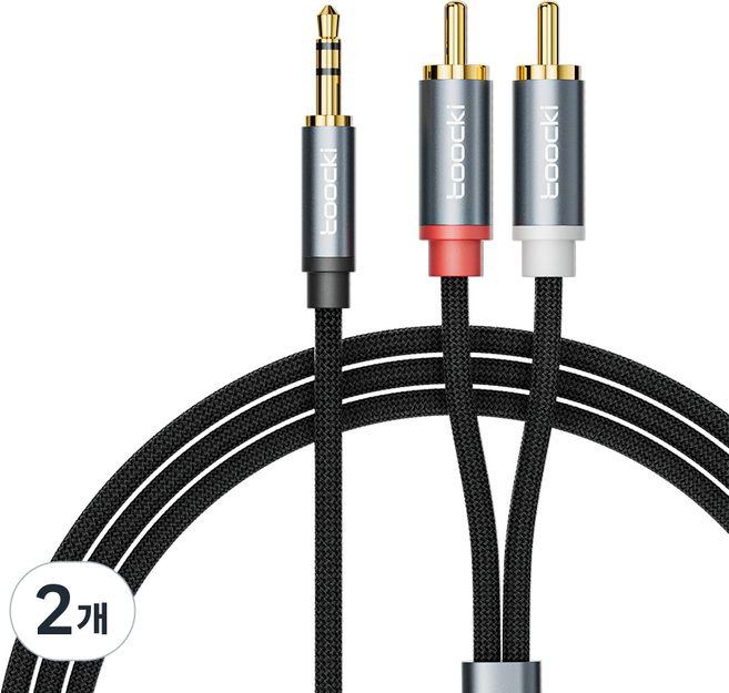 toocki 立體聲 3.5mm AUX 轉 2RCA 音源線 3m, 灰色, TYPX4-MDC0G, 2個