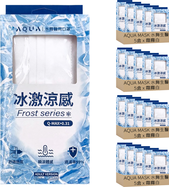AQUA MASK 水舞生醫 冰激涼感口罩 未滅菌, 霜霧白, 10片, 20盒