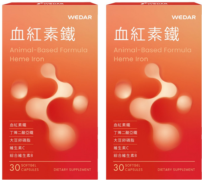 WEDAR 薇達 血紅素鐵 0.6g, 30顆, 2盒