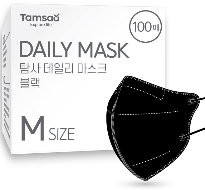 탐사 국내생산 데일리 컬러 마스크 새부리형 중형 (슬림핏), 블랙, 100개입, 1개