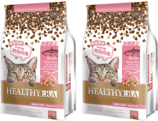 福壽實業 HEALTHYERA 健康紀元 1歲以上成貓 挑嘴貓專用配方 乾飼料, 鰹魚口味, 1kg, 2袋