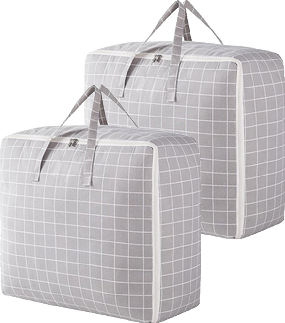 패브릭 이불 정리함 중형 55 x 30 x 20 cm, 체크, 2개