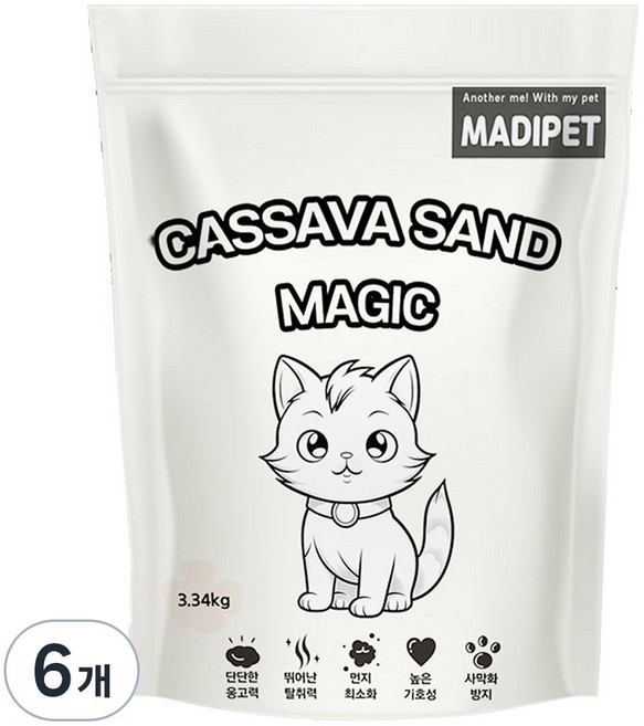 메디펫 고양이 카사바 모래, 3.34kg, 6개, 무향
