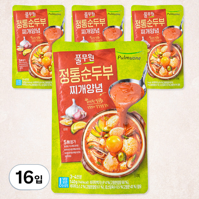 풀무원 정통순두부 찌개양념, 140g, 16개