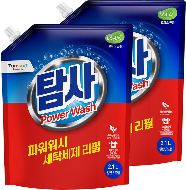 탐사 파워워시 세탁세제 리필 파우치, 2.1L, 2개