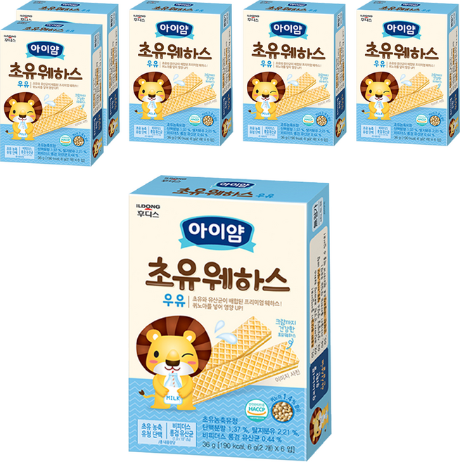 ILDONG 日東 Iyaam 藜麥威化餅 1歲以上 6入, 初乳牛奶, 36g, 6盒