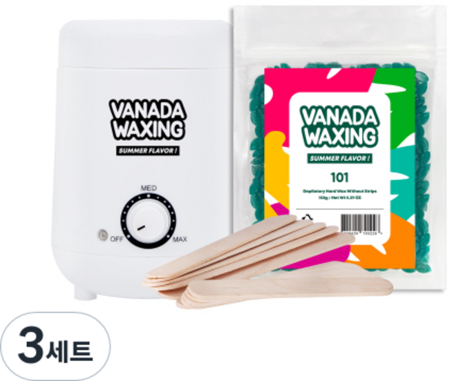 VANADA WAXING 迷你熱蠟機 VA-WH300+美體蠟豆 101號款+木質抹刀組, 3組, 150g
