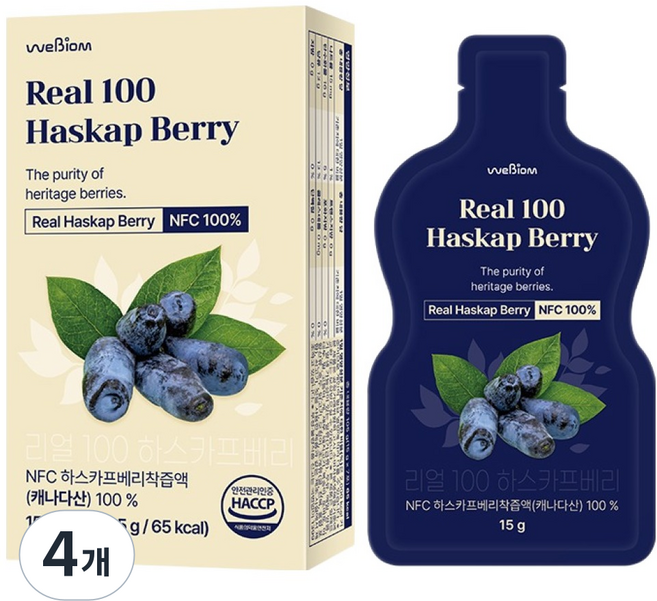 위바이옴 리얼 100 하스카프베리 NFC 착즙 7p, 105g, 4개