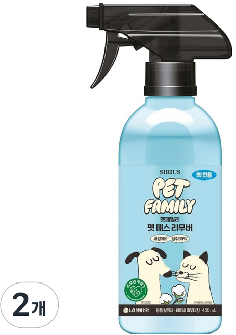 시리우스 펫패밀리 펫 메스 리무버 베이비파우더향, 400ml, 2개