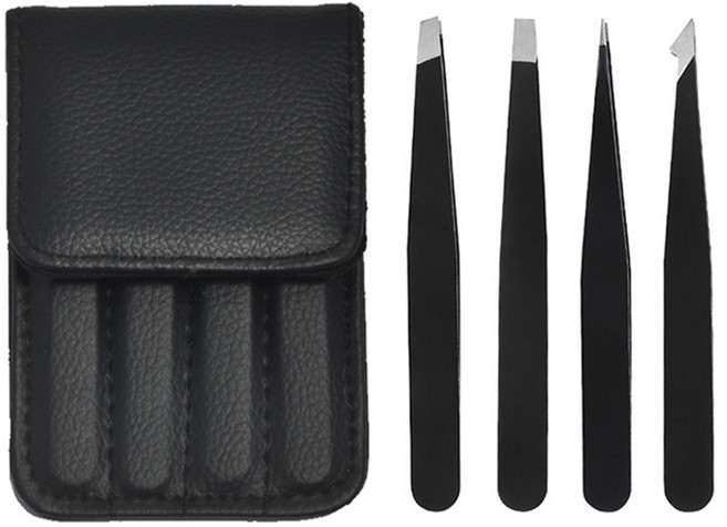 던홈 파스텔 고급 전문가용 쪽집게 핀셋 4종 세트, 블랙, 1세트