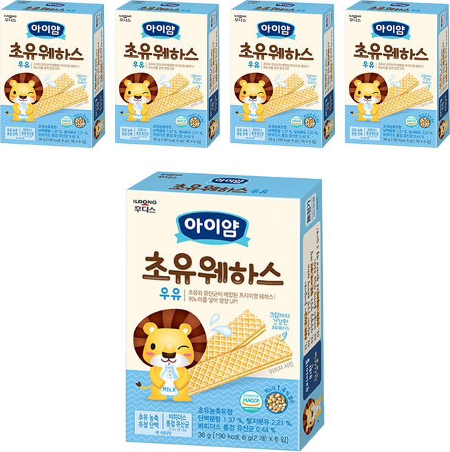 ILDONG 日東 Iyaam 藜麥威化餅 1歲以上 6入, 初乳牛奶, 36g, 5盒