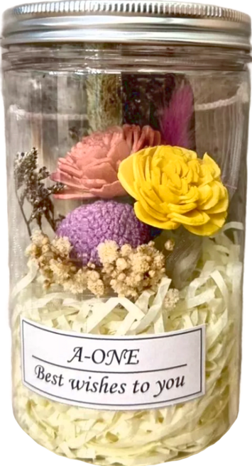 A-ONE 匯旺 焦糖黃索拉玫瑰花 紫色大球花 繡球花 永生花 乾燥花罐 AE-FC13 60g, M款 多色
