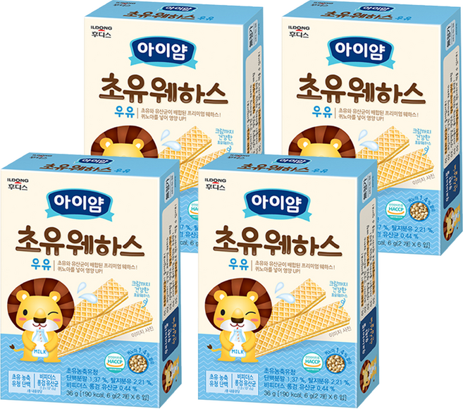 ILDONG 日東 Iyaam 藜麥威化餅 1歲以上 6入, 初乳牛奶, 36g, 4盒