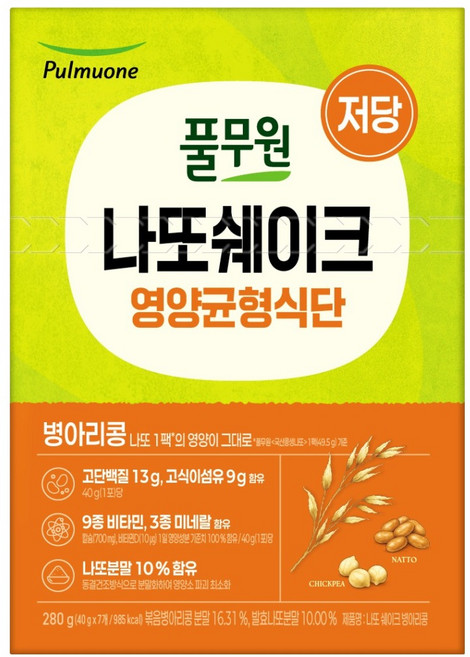 풀무원 나또 쉐이크 병아리콩 7p, 1개, 280g