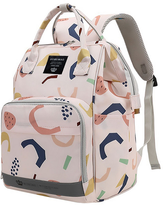 時尚輕便多功能大容量媽咪包, 幾何粉