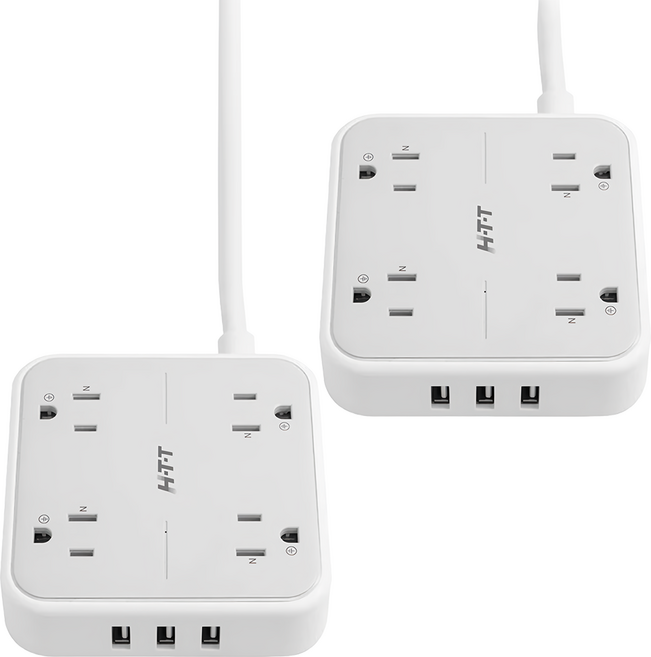 H-T-T 新幹線 1開4插USB方桌延長線 3孔 HTT-1736, 白色 + 灰色, 1.8m, 2條