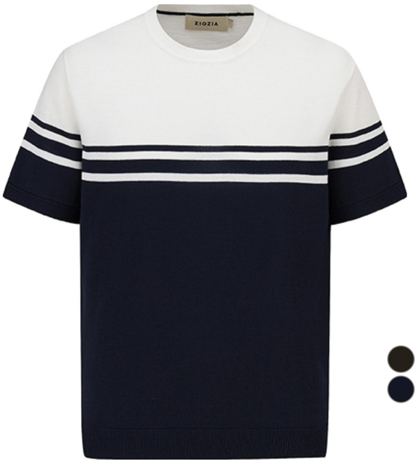 ZIOZIA 男款 Miracool 色塊圖案短袖針織衫 AEF2ER1102