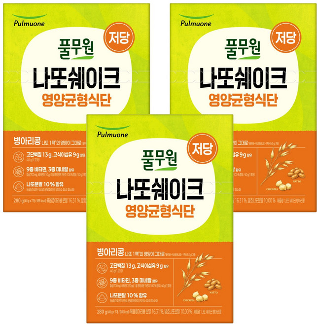 풀무원 나또 쉐이크 병아리콩 7p, 3개, 280g