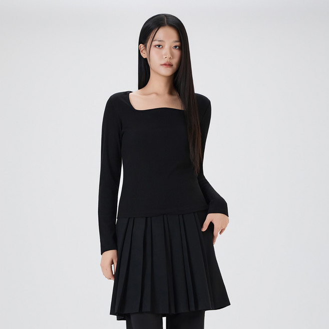 미쏘 여성용 스퀘어넥 골지 긴팔 티셔츠