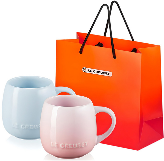 르크루제 U머그 소 320ml x 2종 + 쇼핑백, 쉘핑크 + 코스탈 블루, 1세트