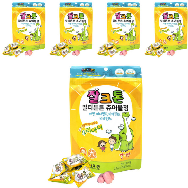 조아제약 잘크톤 멀티튼튼 츄어블정 딸기맛 55.5g, 15정, 5개