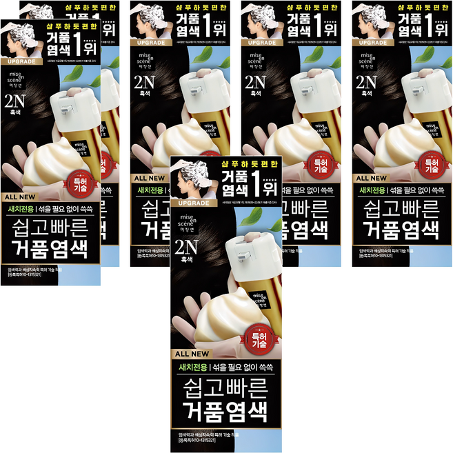 미쟝센 올 뉴 쉽고 빠른 거품 염색제, 2N흑색, 6개