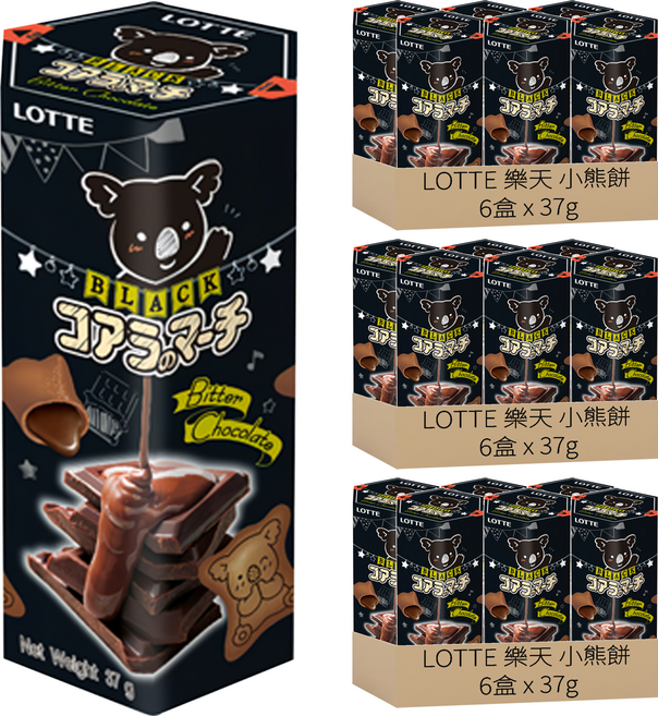 LOTTE 樂天 小熊餅 濃黑巧克力風味, 37g, 18盒