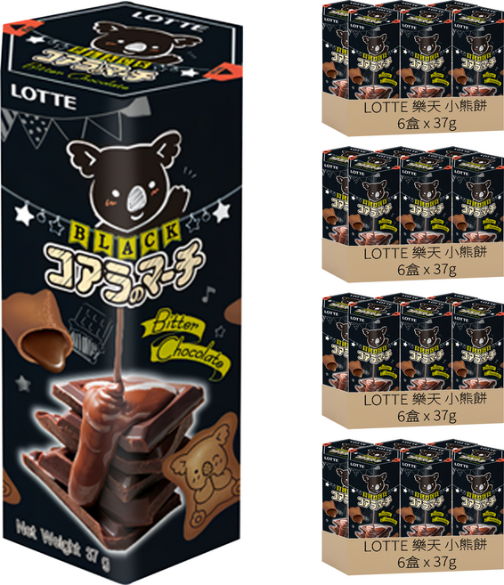 LOTTE 樂天 小熊餅 濃黑巧克力風味, 37g, 24盒
