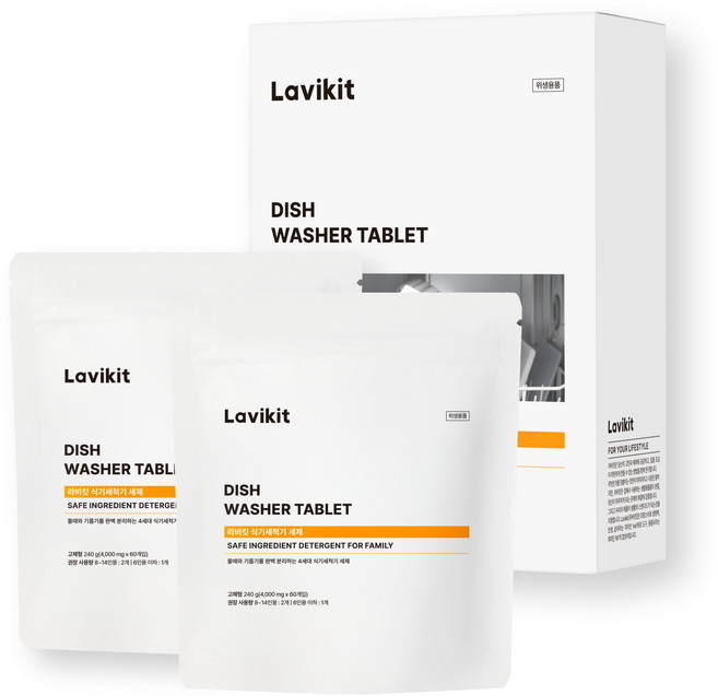 라비킷 식기세척기 세제 고체형 60정, 240g, 2개