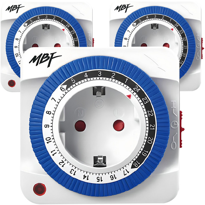 엠비에프 24시간 절전형 타이머 콘센트 스위치 1구 MBF-TSW24A, 78cm, 혼합색상, 3개