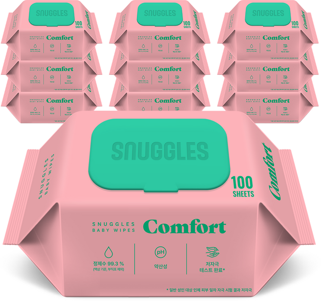 스너글스 컴포트 유아용 저자극 아기물티슈 캡형, 10팩, 100매, 55g