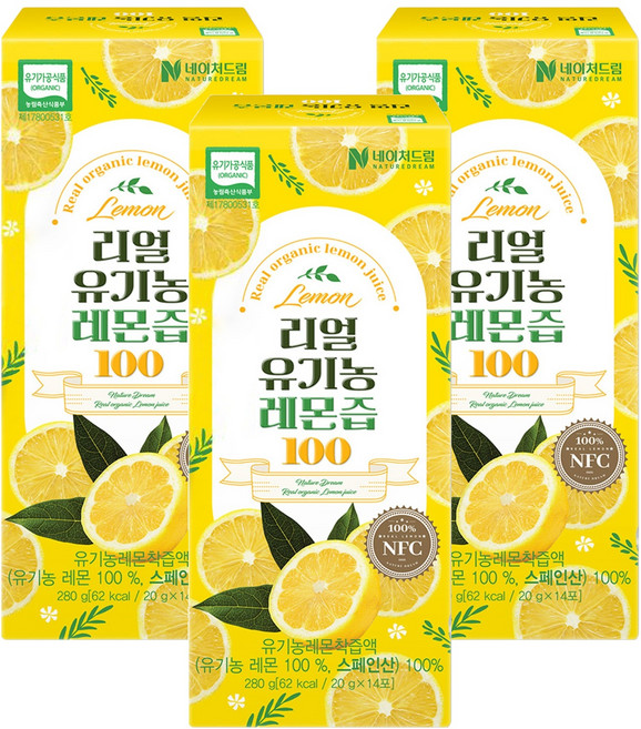네이처드림 리얼 유기농 레몬즙 100 14p, 280g, 3개