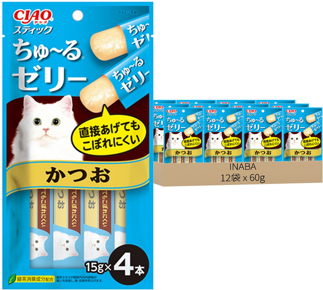 INABA CIAO 啾嚕 寒天肉泥 4條, 鰹魚, 60g, 12袋