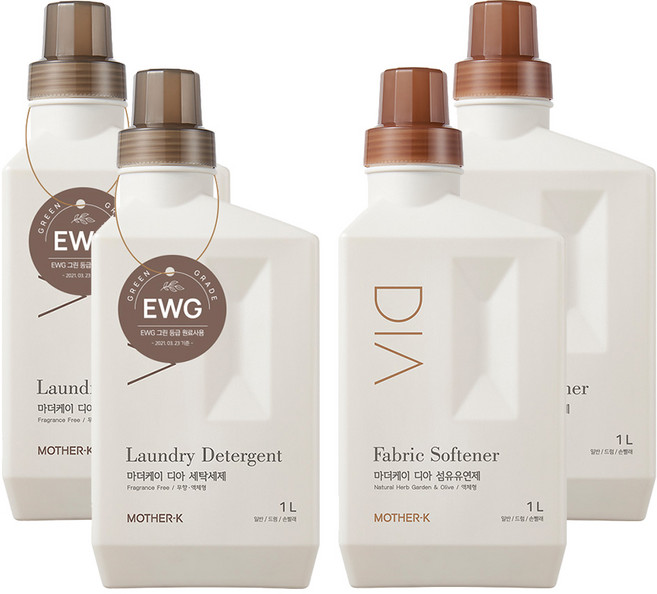 마더케이 디아 세탁 유아 세제 + 섬유유연제 세트, 1L, 2세트