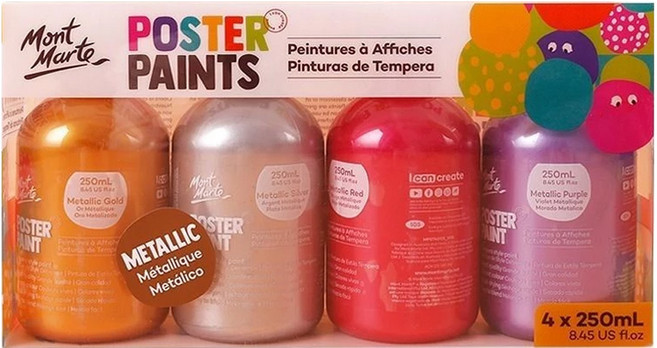 Mont Marte 蒙瑪特 250ml廣告顏料4色組-金屬色mpst4003, 1入, 250ml