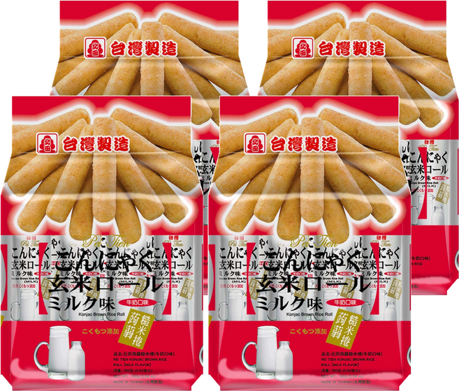 北田 蒟蒻糙米捲 牛奶, 160g, 4袋