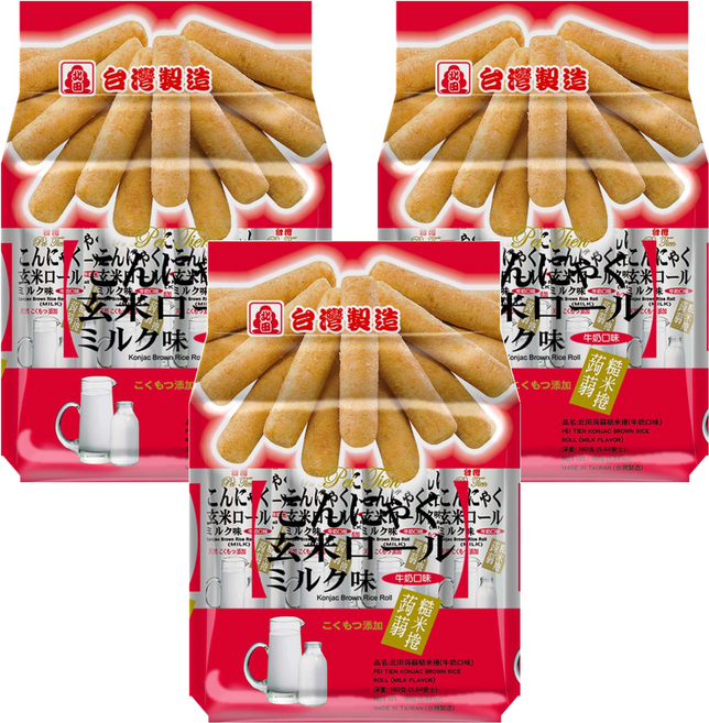 北田 蒟蒻糙米捲 牛奶, 160g, 3袋