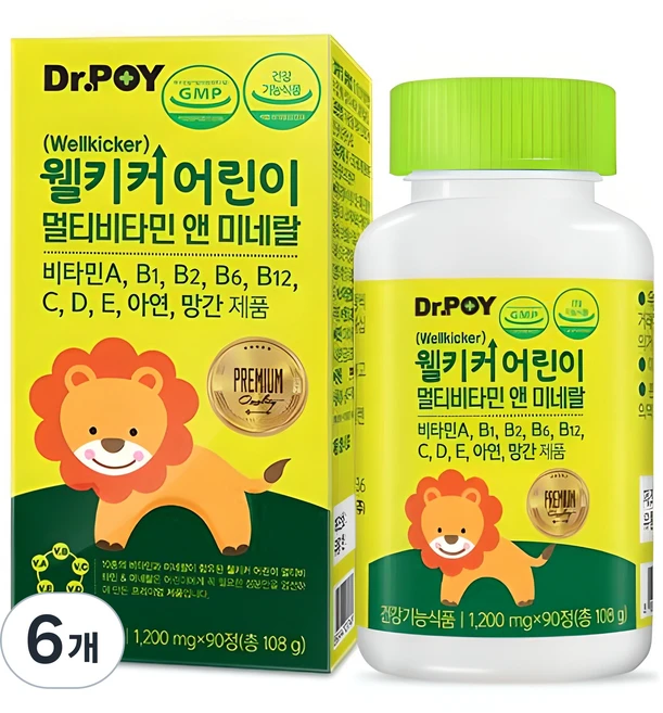 닥터포이 웰키커 어린이 멀티비타민 앤 미네랄, 90정, 6개 - 쿠팡