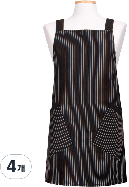 로사홈 스트라이프 엑스자 앞치마 벨크로 L, 검정, 4개