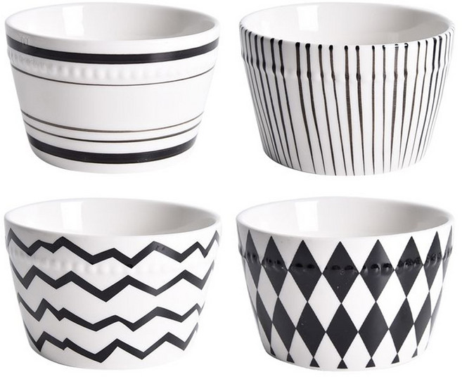 Homely Zakka 北歐經典浪漫系列陶瓷餐盤碗餐具4件組, 復古黑白, 1組