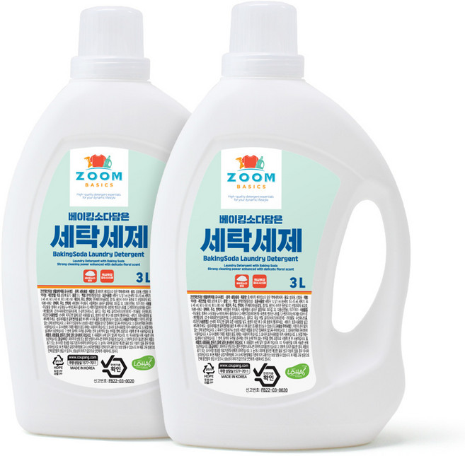 줌 베이직 베이킹 소다 담은 액체 세탁세제, 3L, 2개