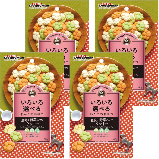 DoggyMan 多格漫 犬用餅乾, 豆乳野菜, 60g, 4包