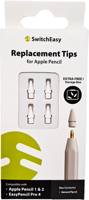 SwitchEasy 魚骨牌 iPad 替換式觸控筆尖4入組 支援Apple Pencil 通用, 白色, 1組
