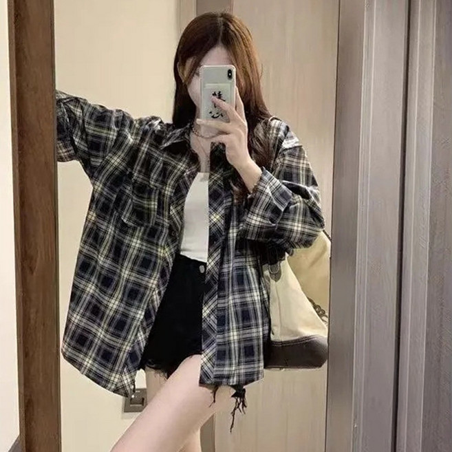 엘쏘 여성용 루즈핏 레트로 체크 셔츠