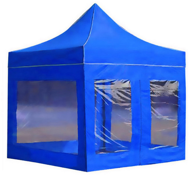 윈에어 캐노피천막 방수지붕 + 프레임 + 투명일반형 바람막이 ABD세트, 블루