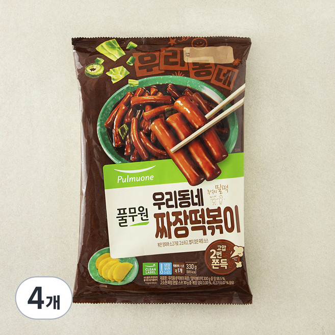 풀무원 우리동네 떡볶이 짜장 2인분, 330g, 4개