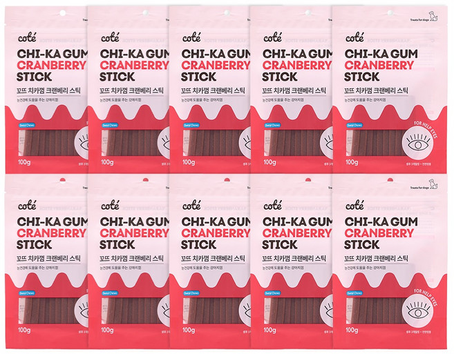꼬뜨 강아지 치카껌 스틱, 크랜베리, 100g, 10개