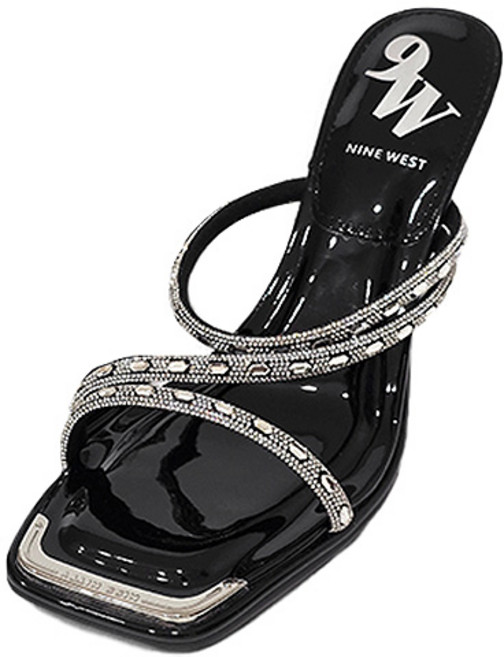 ninewest 女款水晶繫帶拖鞋式高跟鞋 8cm HSBSPNW260, 黑色, 245