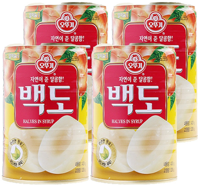 오뚜기 백도 반절 통조림, 400g, 4개