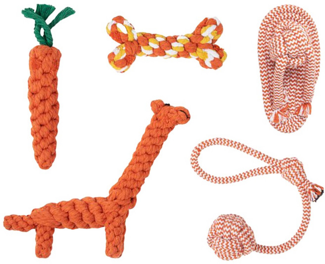 comet 寵物編織繩訓練玩具5件組, 橘色, 1組